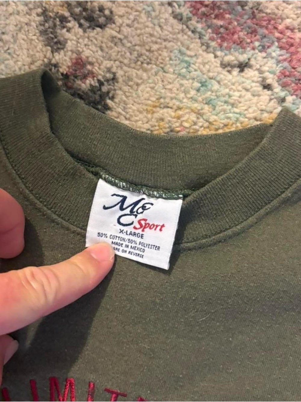 M&C SPORT 80s vintage Olive Green 'Grandpa' Embroidered Crewneck Sweatshirt - Picture 3 of 3